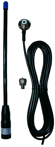 Ground independent UHF detachable whip, 470-490MHz, 4dBi, 4.7m cable, 50W – 330mm